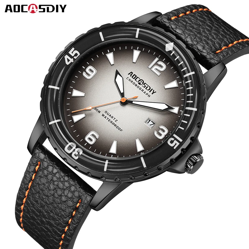 22mm High Quality Leather Strap Casual Watch for Men Diving Sports Watch Luminous Date Quartz Wrist Watch Waterproof Man Clock