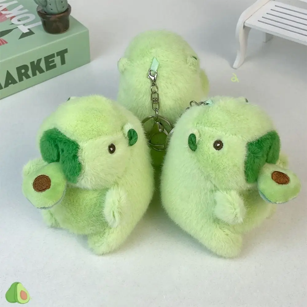 Ziehbarer Capybara-Plüschanhänger, Erdbeer-Avocado-Capybara-Plüsch-Schlüsselanhänger, Rettich, 11 cm, grüne Capybara-Plüschpuppe, Geburtstagsgeschenk