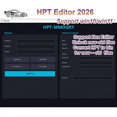 HPT Editor 2026 Converter HPT to BIN Unlocker VIN/OS/Serial Edit Hex Full Calibration Convert New Old File Hex Editor Change VIN