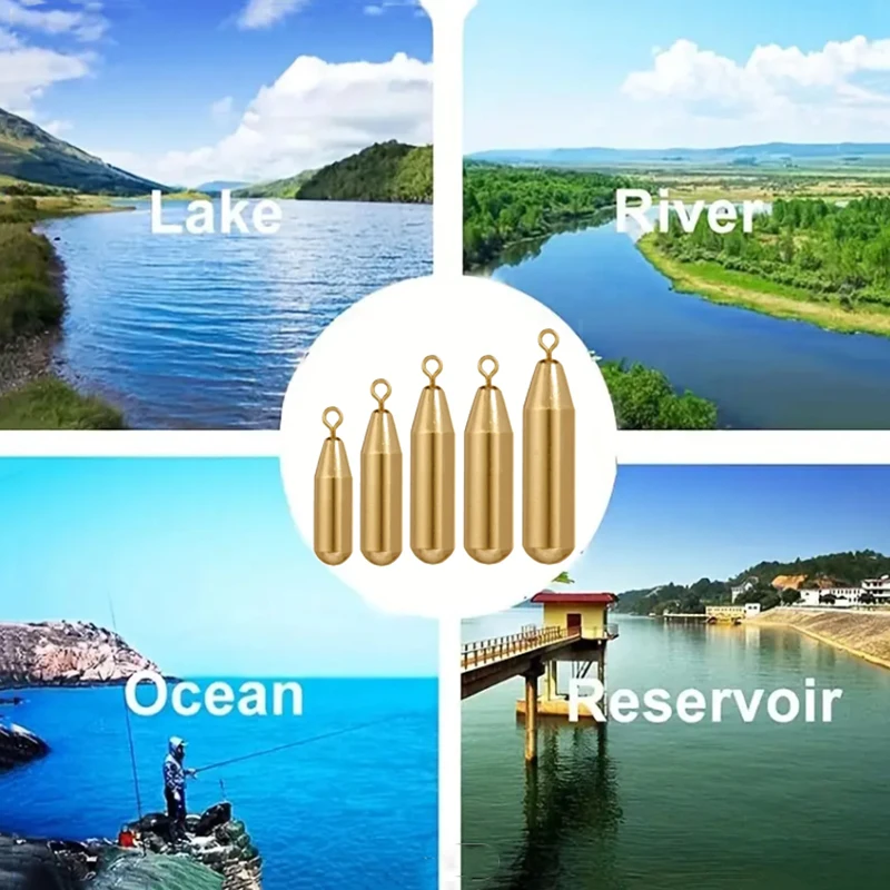 Piombini da pesca in rame da 10 pezzi, Piombini da pesca in rame, Pesi a canna tono dorato per la pesca in mare e d'acqua dolce,