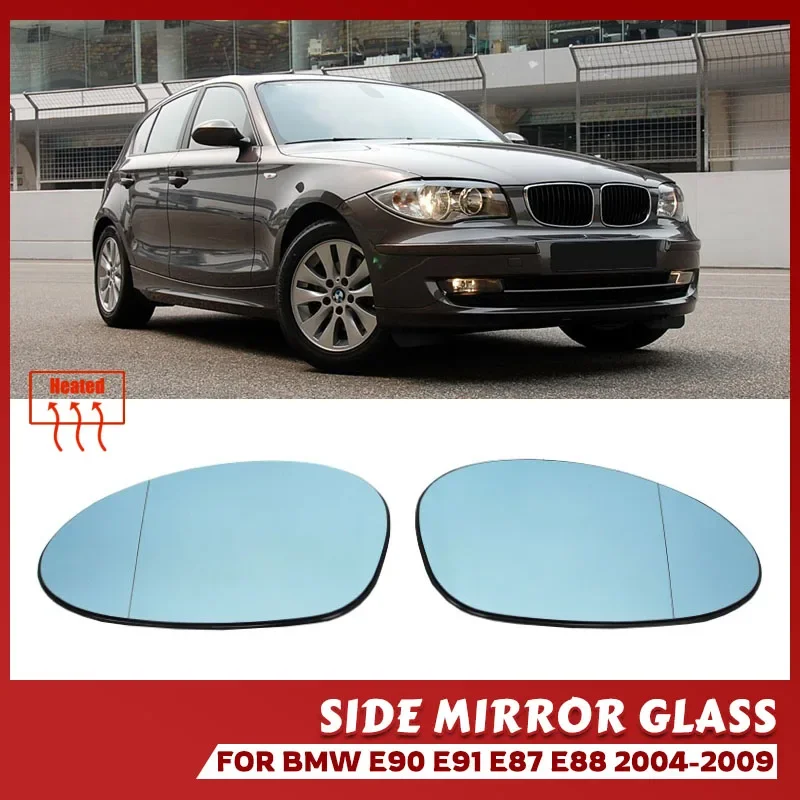 Left & Right Side Mirror Glass White Blue Rearview Exterior For BMW E90 E91 E92 E93 E80 E81 E87