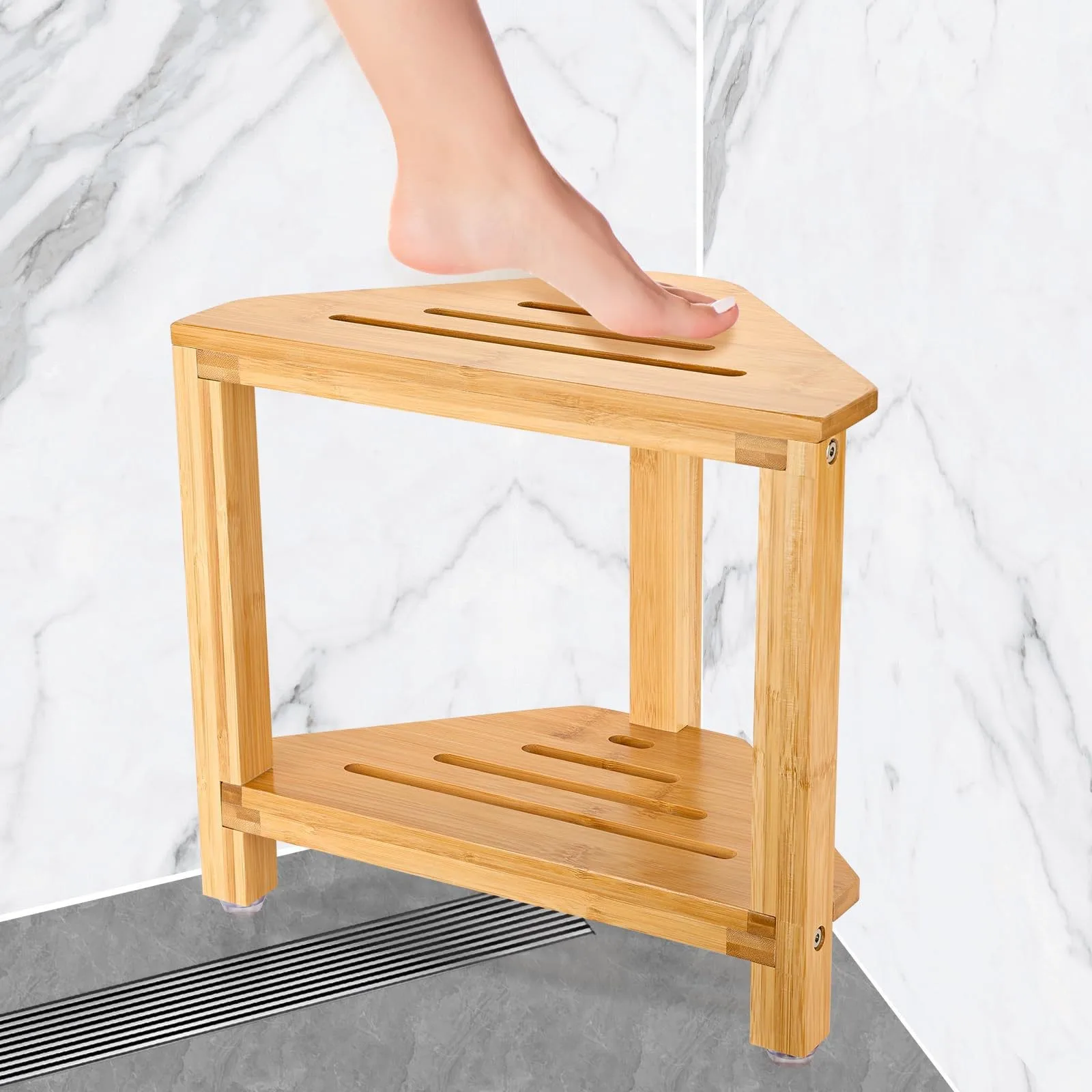 Wood Bathroom Stool Bath  Shoe Changing  Home Two-layer Storage Rack Bathroom Shelf Solid Wood Non-slip Stool