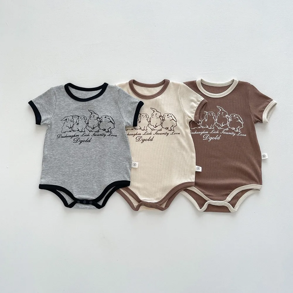INS Summer Baby Romper 0-2Years Korea Newborn Boy Girl Short Sleeve O-Neck Cartoon Pattern Cotton Bodysuit Outfits Clothes