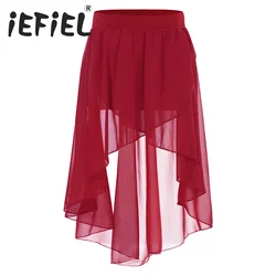 Big Girls Children High Low Dance Skirts Kids Ballet Modern Jazz Lyrical Studio Practice Stage Costume with Elastic Waistband
