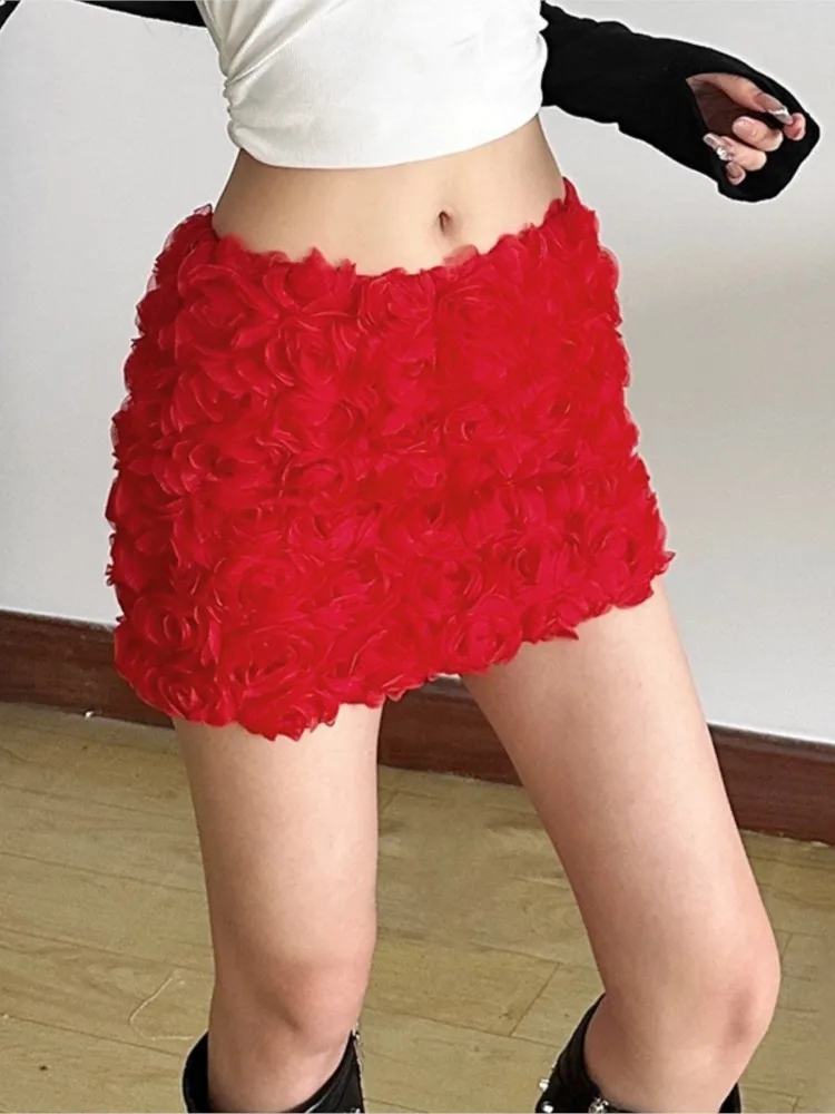 

Fashion Casual Skirts Women's New Nightclub Fashion Sexy Solid Color Three-dimensional Flower Minishort Skirt Womens Clothing