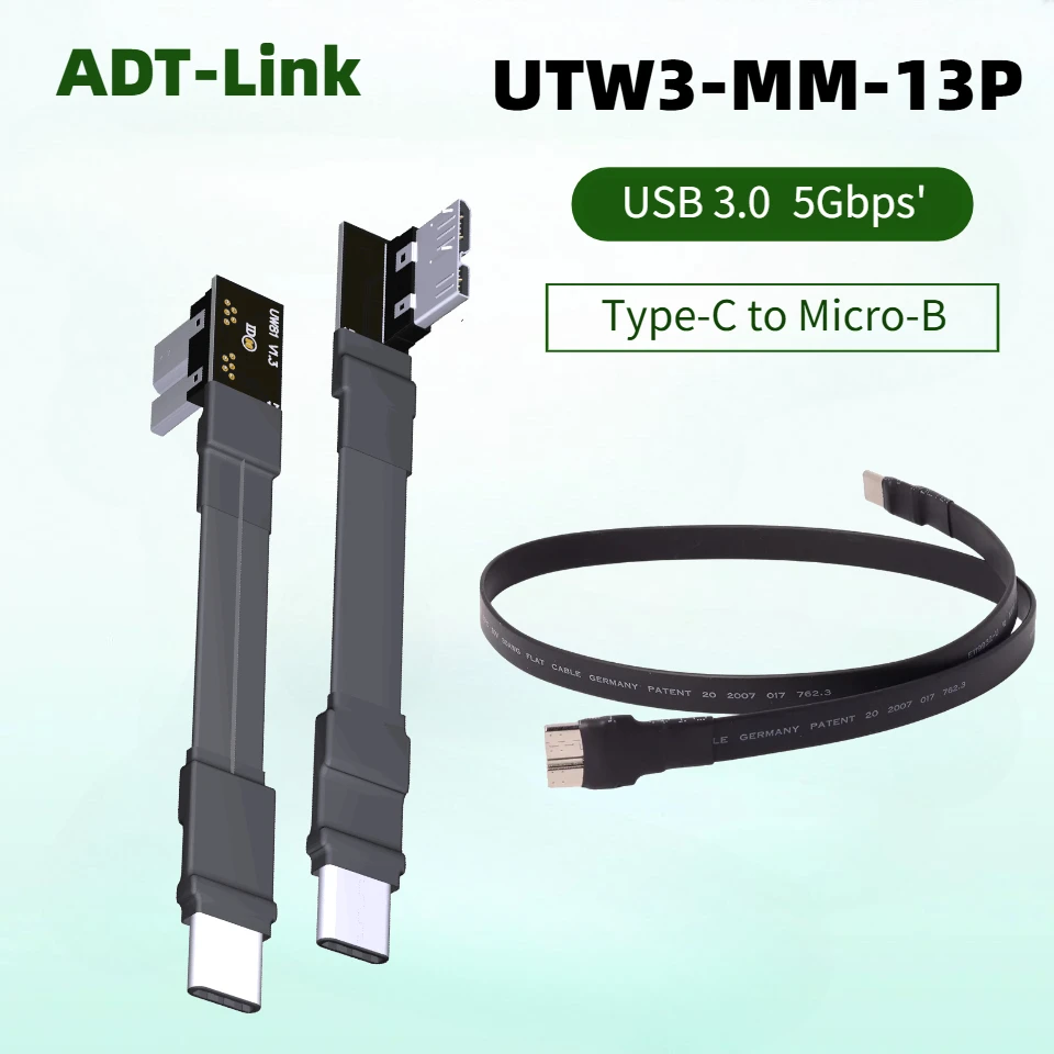 FPV Flat Ribbon USB C to Micro-B Cable 5Gbps USB 3.0 High-Speed Hard Drive Extender Short Micro-B USB C Cable 5cm 10cm 20cm 50cm
