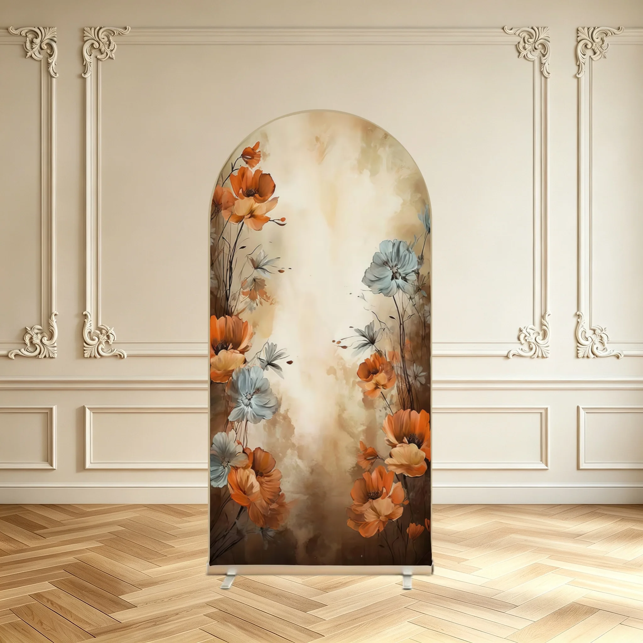 Retro Fall Floral Arch Backdrop Cover Oil‑Paint Style Flower Double Sided Arch Cover Background for Bridal Shower Wedding Decor
