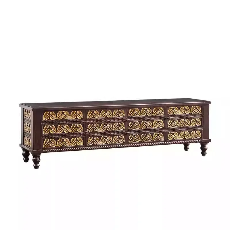 

South East Asia style solid wood living room TV cabinet, Thai homestay furniture light luxury floor cabinet locker