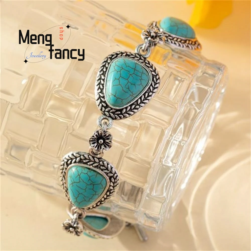 Cross-border New Bohemian Style new Simple Fashion Round T-Shaped Pattern Natural Turquoise Eco-friendly Bracelet Fine Jewelry