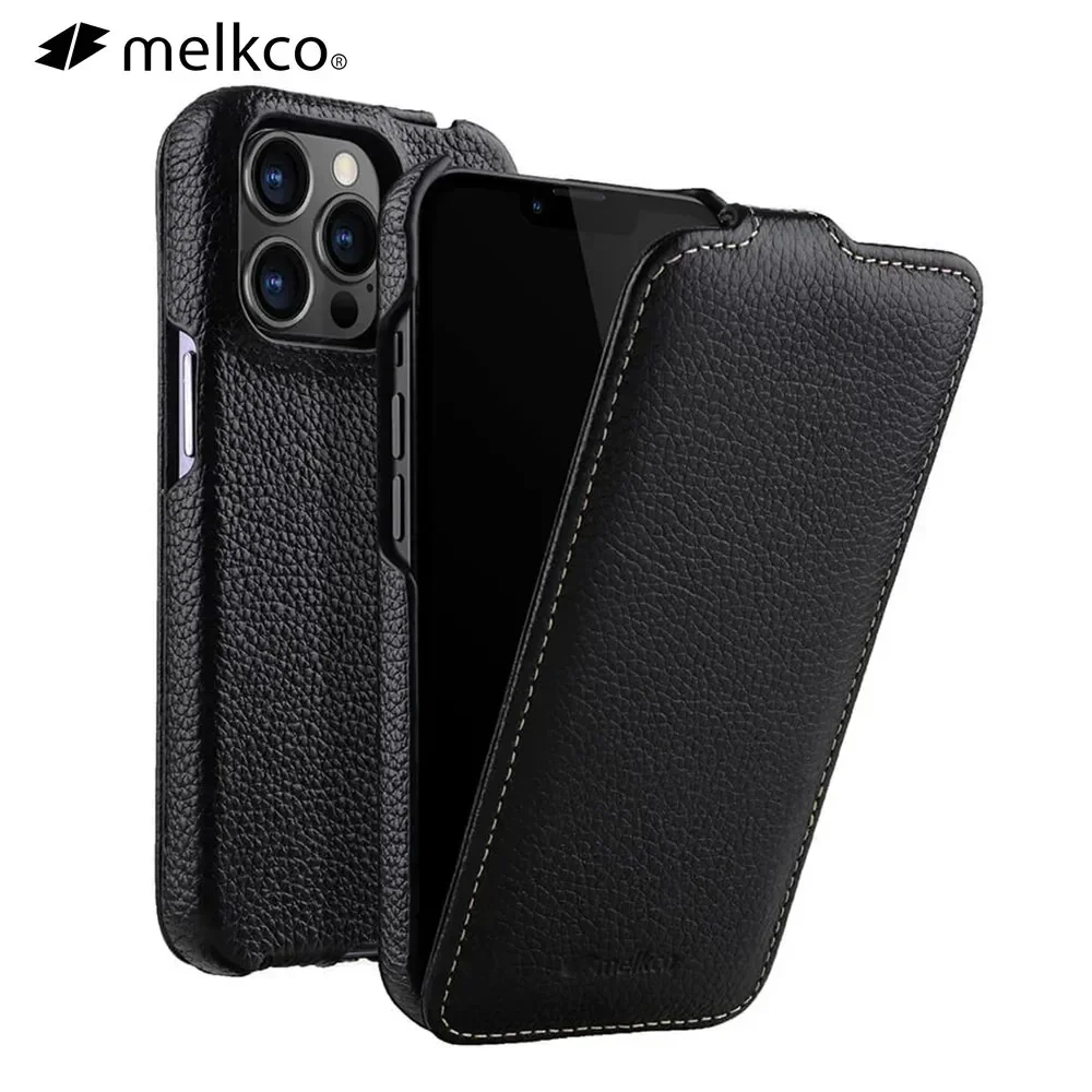 Melkco 100% Genuine Leather Flip Case For iPhone 15 14 13 12 Pro Max Plus mini Premium Luxury Cowhide Cases Business Phone Cover