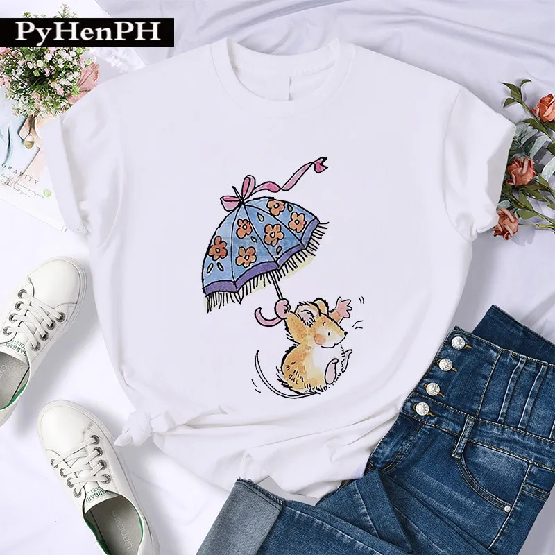 Summer Cute Hamster Print T-shirt Short Sleeve Men and Women Modal Couple Outfit Graphic T Shirts  Aesthetic Clothes  Tops