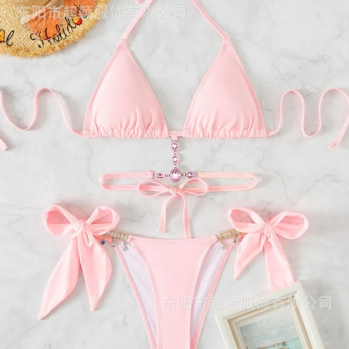 

Women's Swimwear Crystal Diamond Triangle Bag Straps Halter Beach Bikini Swimsuit 2025 New