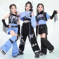 New Kids Girls Group Jazz Dance Costume Blue Sets Hip Hop Dance Clothes Modern K-pop Performance Outfits Crop Tops Pants BL14066