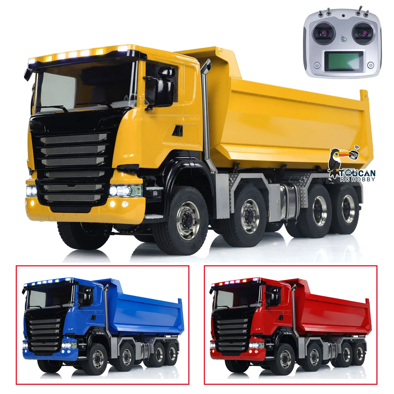 8x8 1/14 RC Hydraulic Full Dump Truck Roll-on Dumper Car Differential Lock Axles with Sound light system Tipper Model Toy Gift