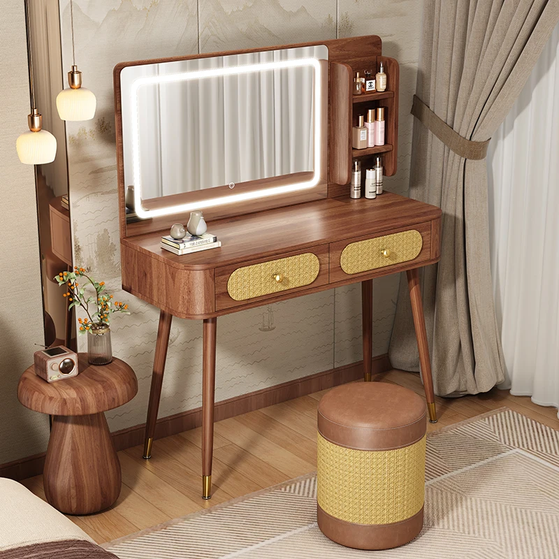 Rattan Luxury Vanity Table Tallboy Femme Unique Aesthetic Premium Vanity Table Elegant Classic Coiffeuse De Chambre Furniture