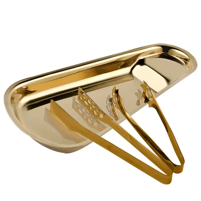 

Stainless steel 304 hollow gold-plated hotel supplies buffet restaurant bread clip food clip food clip tray