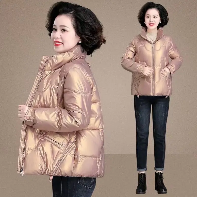 

2023 New Women's Winter Parka Bright Surface Loose Style Versatile Ladies Coat Elegant Leisure Large Size Female Jacket 3XL