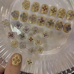 5Pcs Nail Art Zircon Jewelry Champagne Wine Red Vintage Super Sparkling Jewelry Japanese Full Diamond Shiny Flower Accessories