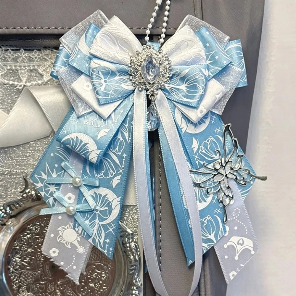 Knot Double Layer Bowknot Ornament Keychain Rhinestone Tassel Pendant Elegant Long Streamers Handmade Jewelry Daily Use