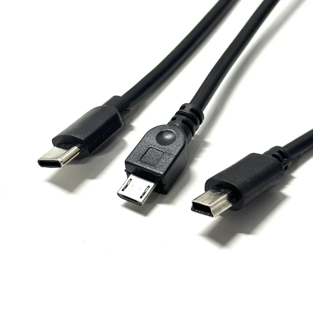 USB 2.0 Female to Micro USB/ USB C/ Mini USB Male Extension Cable USB Data Converter Adapter Cable Black Color