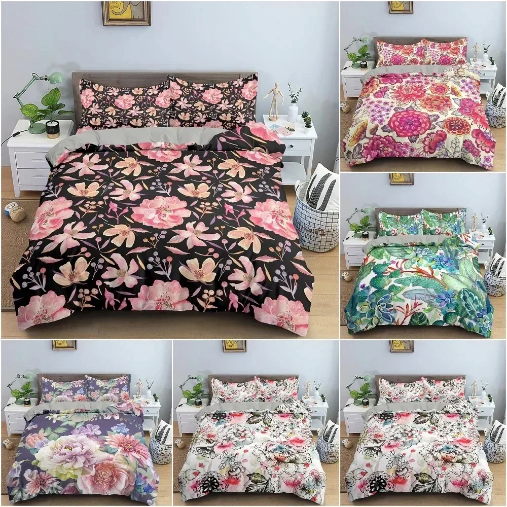 

Beautiful Flowers Duvet Cover Set 3D Floral Printed Bedding Set Luxury King Queen Full Bedclothes With Pillowcase Home Decor