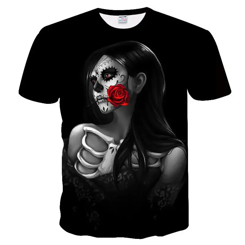 Men's skull print and beauty summer T-shirt, quick drying shirt, hip-hop, 3D print, personalized collar, short sleeved, fashiona image 6