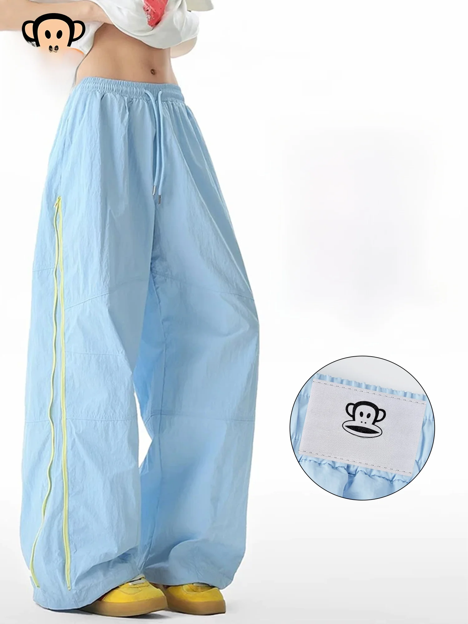 

PaulFrank Ice Silk Qui Dry Casual Pants Men Summer Trendy Color Blo Side Zipper Outdoor Sports Pants Wide Leg Elastic Waist