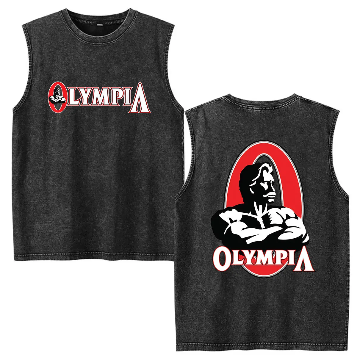 Olympia Gym Skeleton Fitness Washed Vest T-Shirts Herren Vintage Hochwertiges Baumwoll-T-Shirt Mann O-Ausschnitt Tanktop Oversized T-Shirt – Detail 5