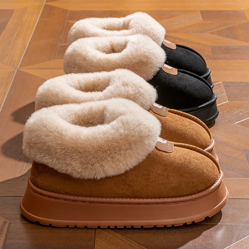 Cotton slippers for women, new winter snow boots for home and indoor warmth with plush thick sole couple slippers for men