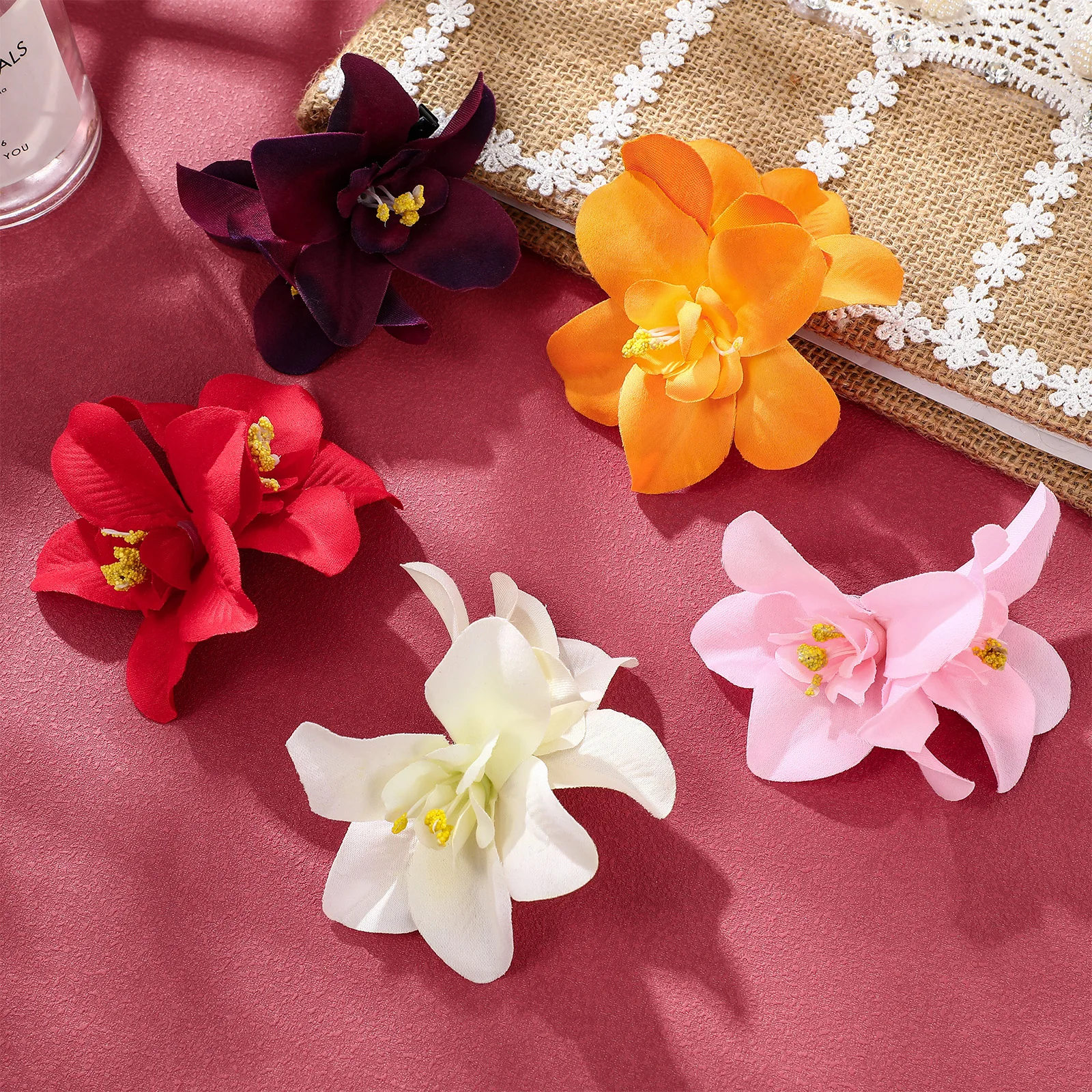 

5pcs Simulated Orchid Hair Clip Flower Design Women Accessories Tropical Barrette Hair Flowers Stage Performance