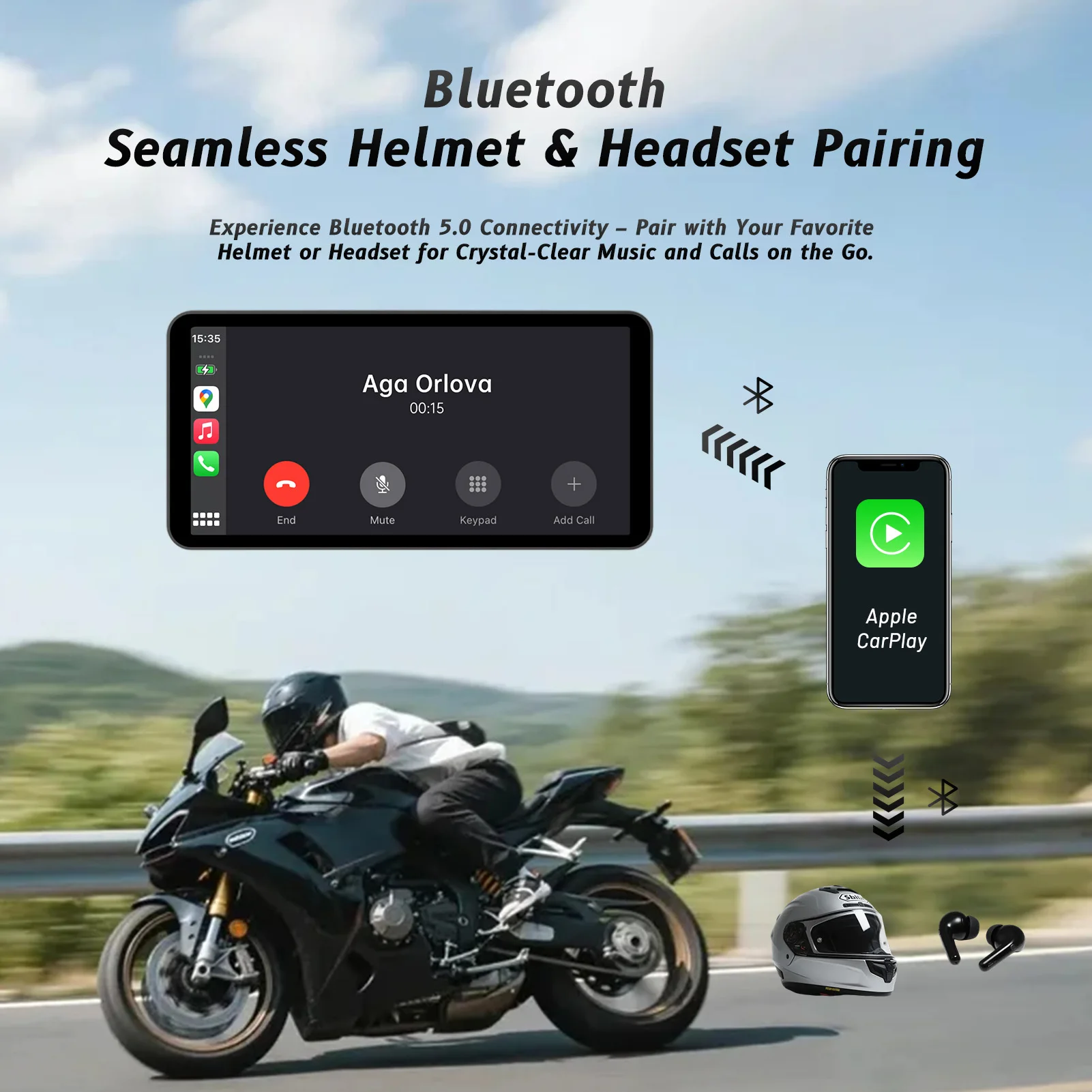 6 Inch Motorcycle Portable GPS Navigation Wireless Carplay Android Auto Display Touch Screen IP67 Waterproof Multimedia Player
