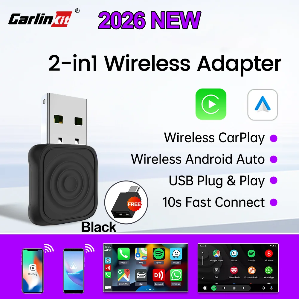 Carlinkit 2026 Wireless CarPlay Mini Ultra Adapter Android Auto 2 in 1 Dongle BT5.4 Wifi 5.8G For Toyota Nissan Hyundai Ford VW