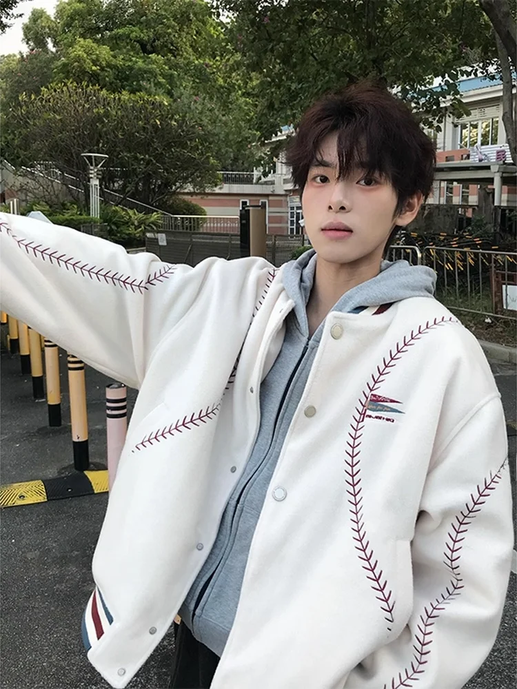 

Thiened American Sle Baseball Cotton Jaet Мужская осенне-зимняя модная брендовая одежда Aosphere Верхняя одежда Buntai White