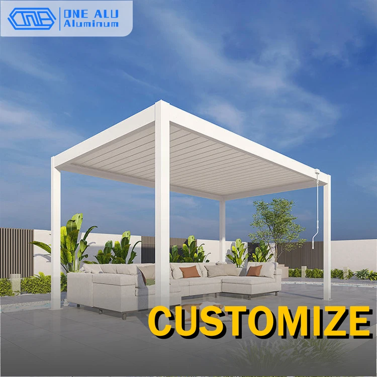 Motorized Manual Aluminum Pergola Adjustable Louvered Roof Waterproof Windproof Led Outdoor Gazebo For Patio Garden Yard Deck