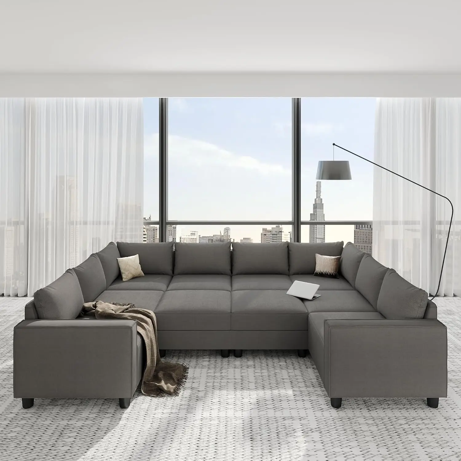 Oversized Modular Sectional Sleeper Sofa, Convertible U Shaped Sofa Couches Breathable Soft Fabric, Extra Deep Seats