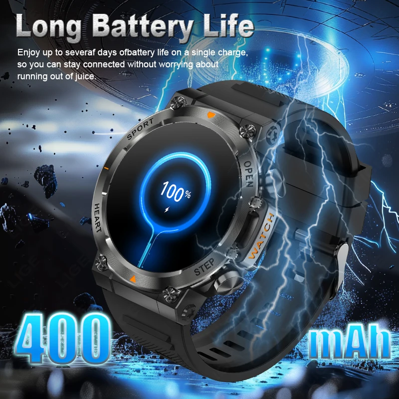 LIGE Homens Relógio Inteligente 2025 Chamadas Bluetooth 400mAh Bateria Grande 1.39 polegadas Smartwatch 100 + Modo Esportivo Relógio de Fitness Leitor de Música