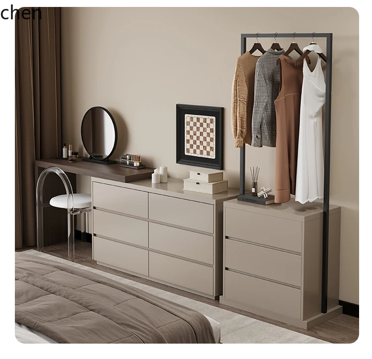 

HXL Solid Wood Bedside Cabinet with Integrated Coat Rack, Simple Bedroom Floor-standing Clothes Rack Storage Cabinet