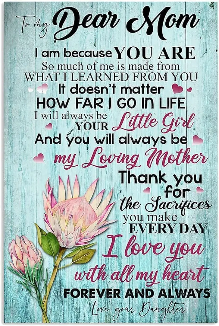Daughter To Mom Thank You Mother Gloss Poster Metal Tin Sign 8X12 inch