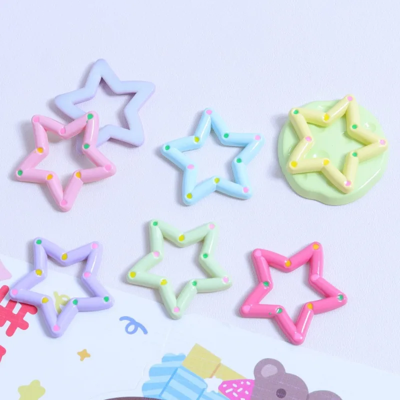 10PCS polka dot color five-pointed star DIY cream glue fridge sticker, water cup sticker, ornament, resin accessories