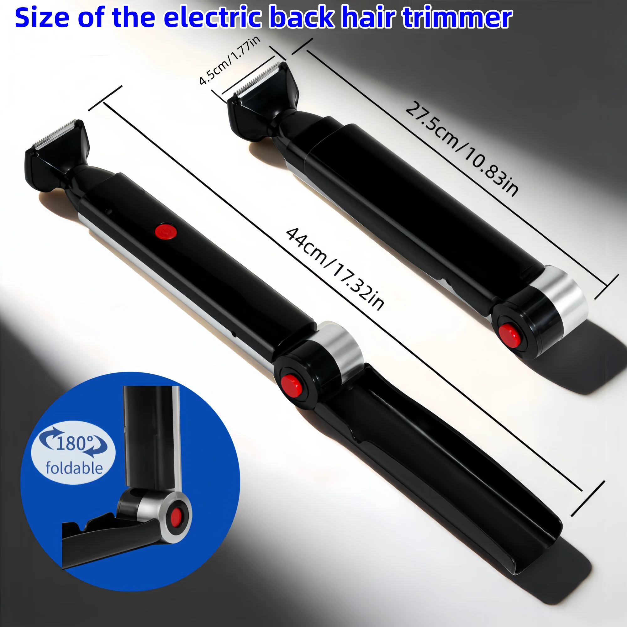 Men Shaving 180 Degrees Foldable Electric Back Hair Shaver Long Handle Men Back Shaver 2 In 1 Facial Hair Trimmer Razor