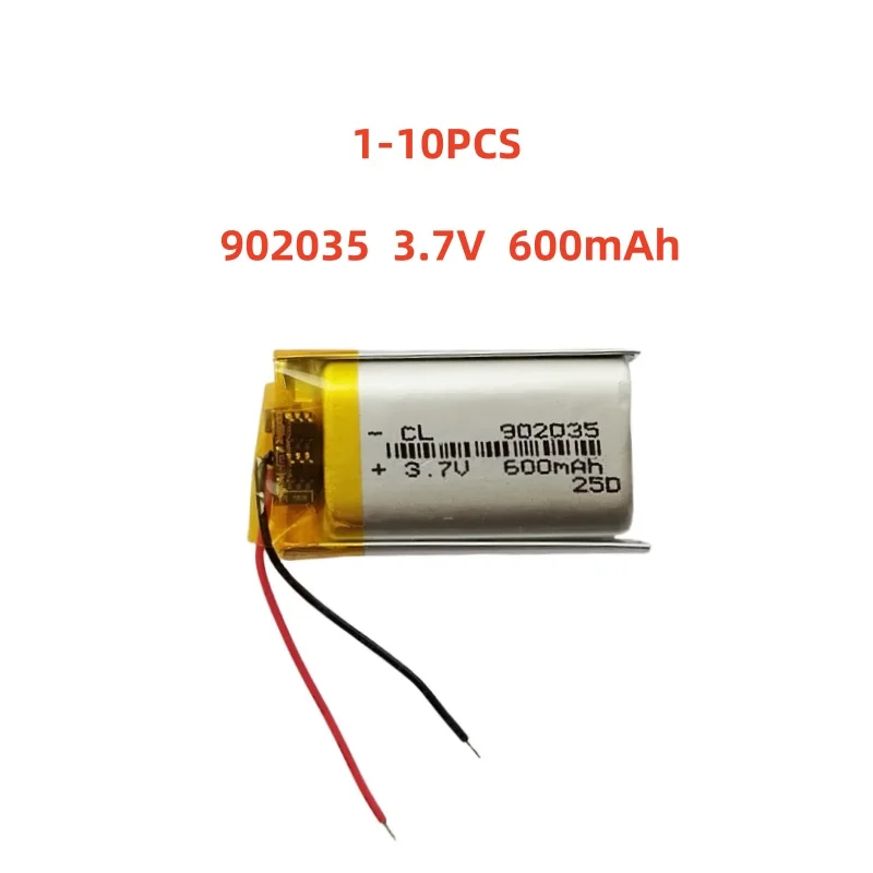 

902035 3.7V 600mAh Small Size Lipo Rechargeable Battery Lithium Polymer For MP3 Bluetooth MID headset headphone video pen