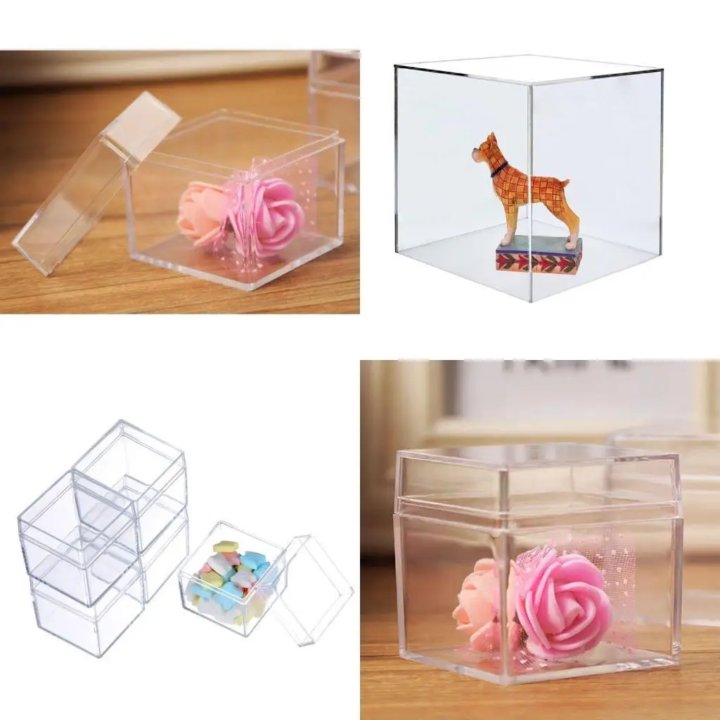 

195C пластиковая прозрачная коробка квадратная коробка для конфет акриловая 5-сторонняя коробка для хранения ювелирных изделий