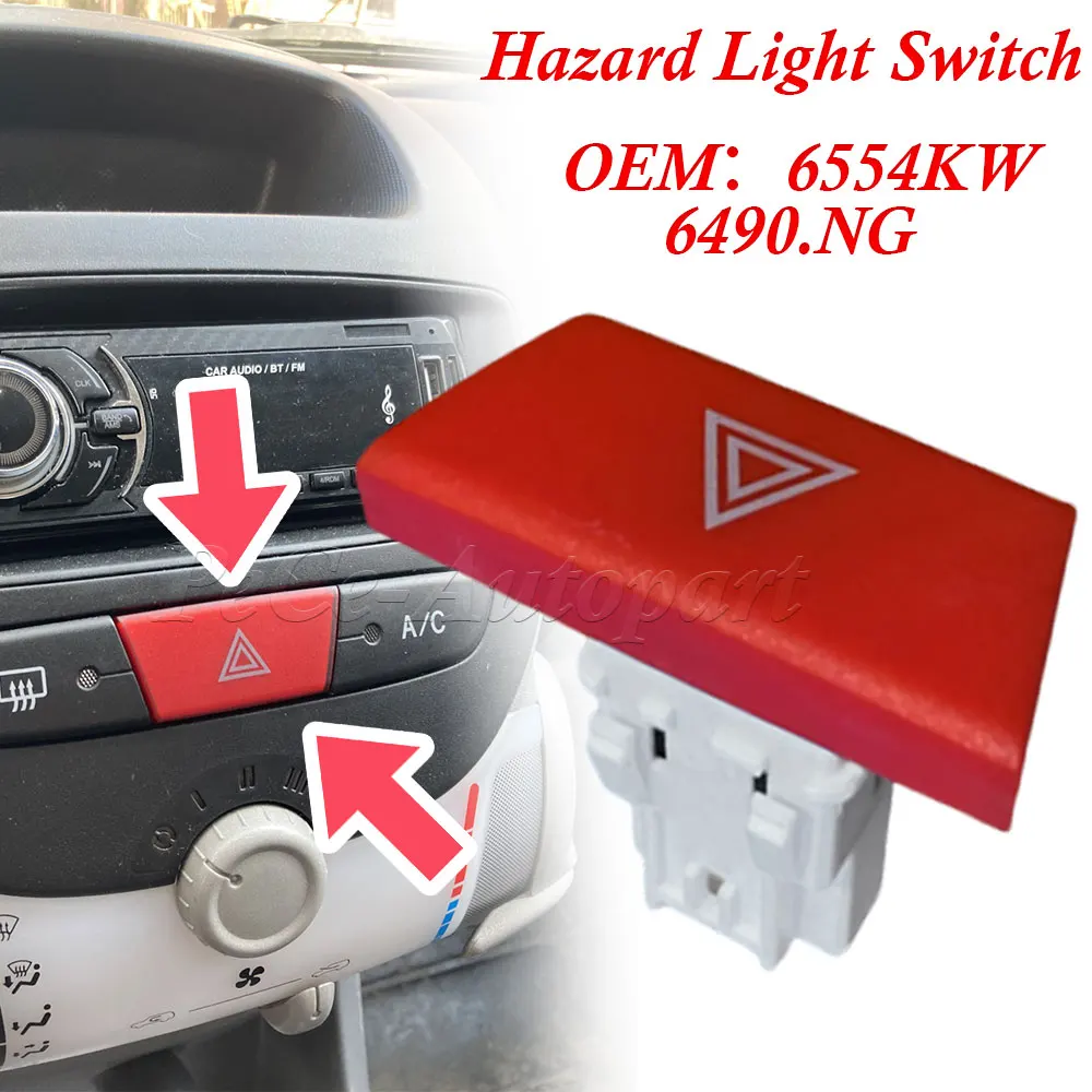 For Toyota Aygo Mk1 Peugeot 107 Citroen C1 Hazard Warning Indicator Light Switch Emergency Control Button 6490.NG 6490NG