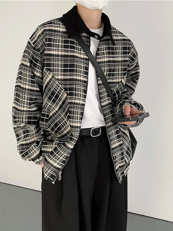 

Мужская куртка-пилот в стиле ретро, корейская мода, свободный крой, в клетку, с воротником, теплая, из полиэфирного волокна, на молнии, длинный рукав