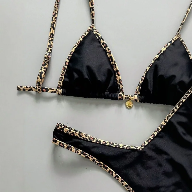 Sexy Black Leopard Patchwork Micro Bikini 2026 Women Pleate Push Up Bra Thong Swimsuit Summer Bathing Suit Holiday Swimwear