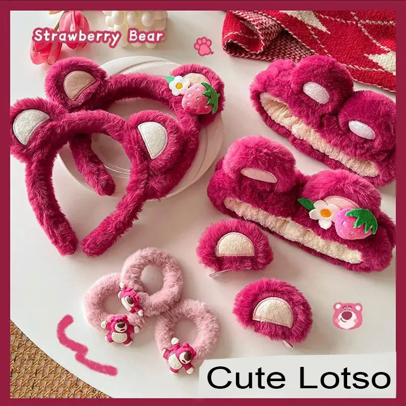 

Plush Series Disney Wash Face Hairbands For Women Cute Cartoon Lotso Headbands Girls Soft Warm Makeup Hair Accessories Xmas Gift