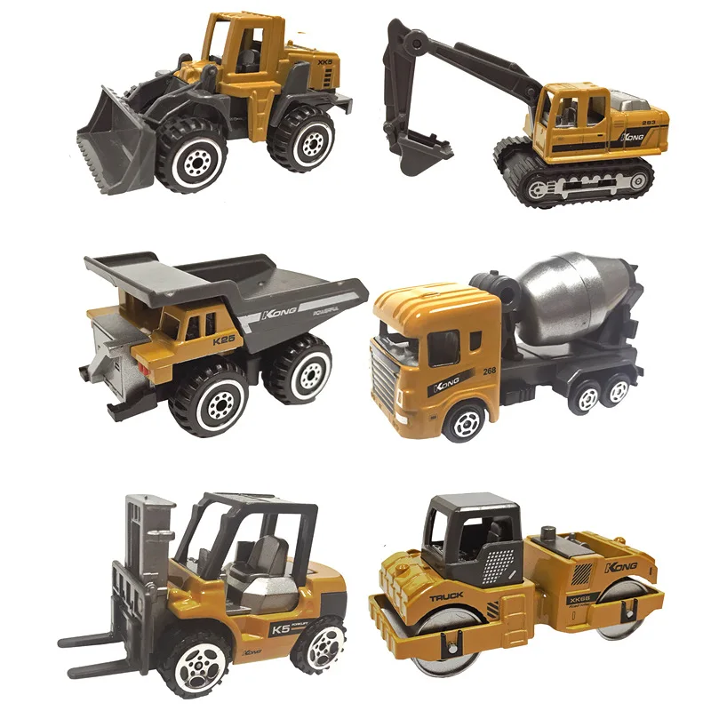 1:64 Alloy Engineering Vehicle Model Set, Excavator Forklift Stacker Locomotive Model