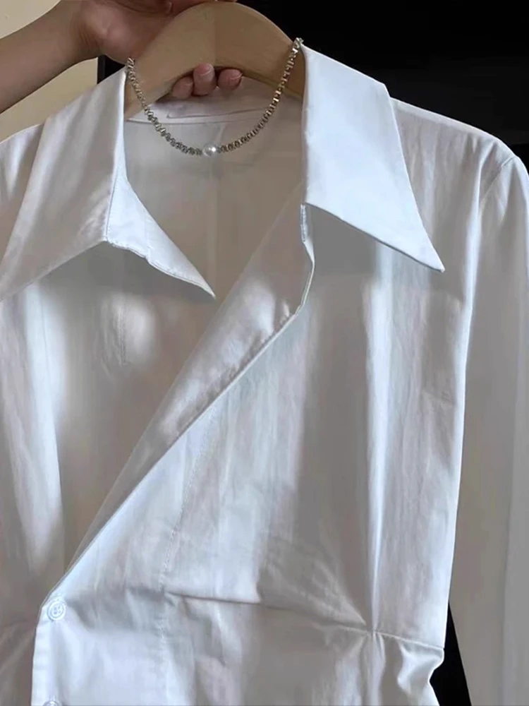 أبيض طويل Sve irt للنساء، تصميم غير متماثل لشد الخصر، النسخة الكورية، مقاس نحيف irt #5