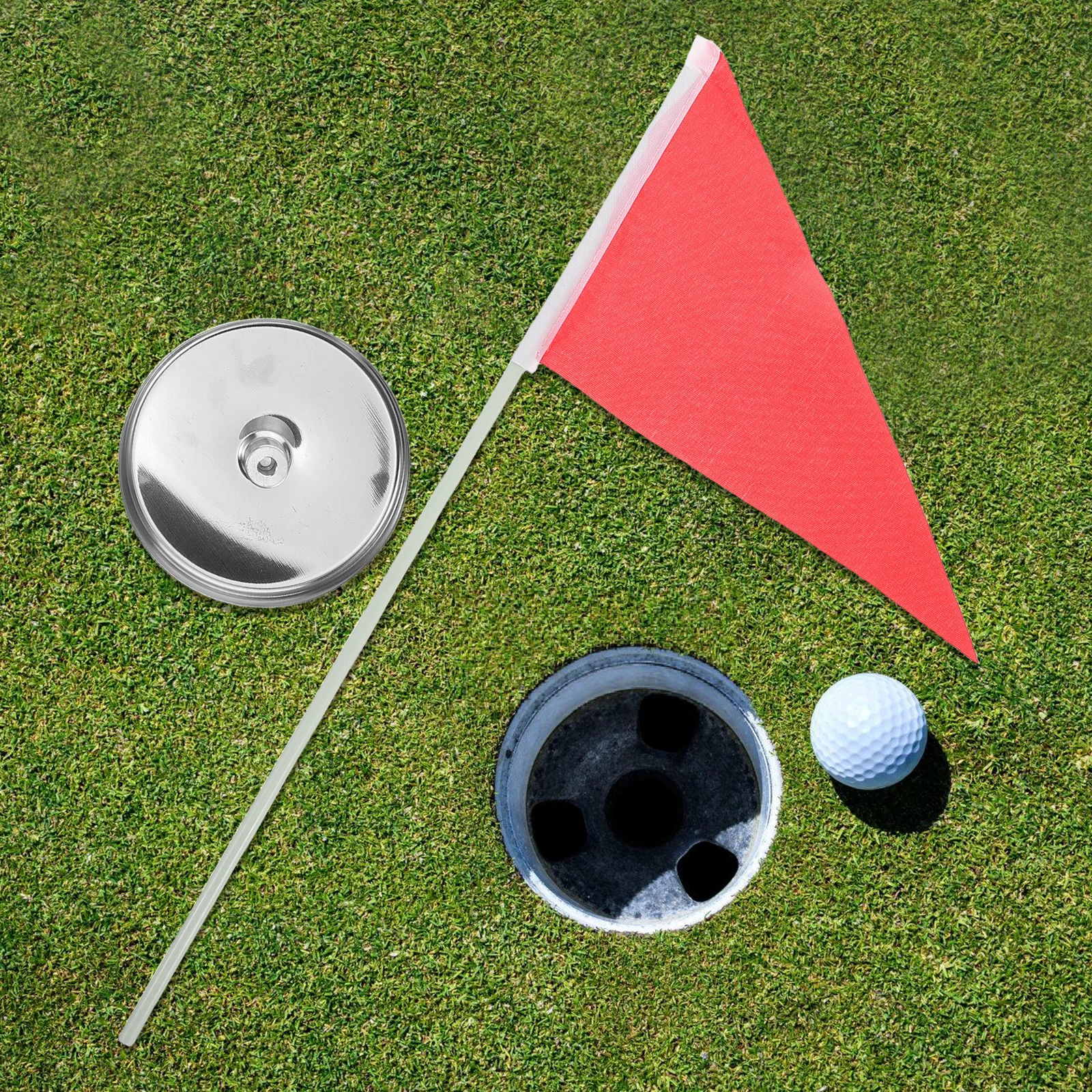 

1Set Golf Hole Cup Metal Putting Practice Aid Mini Flag Realistic Target Enhance Skill Training Golf Putting Aid Trainer