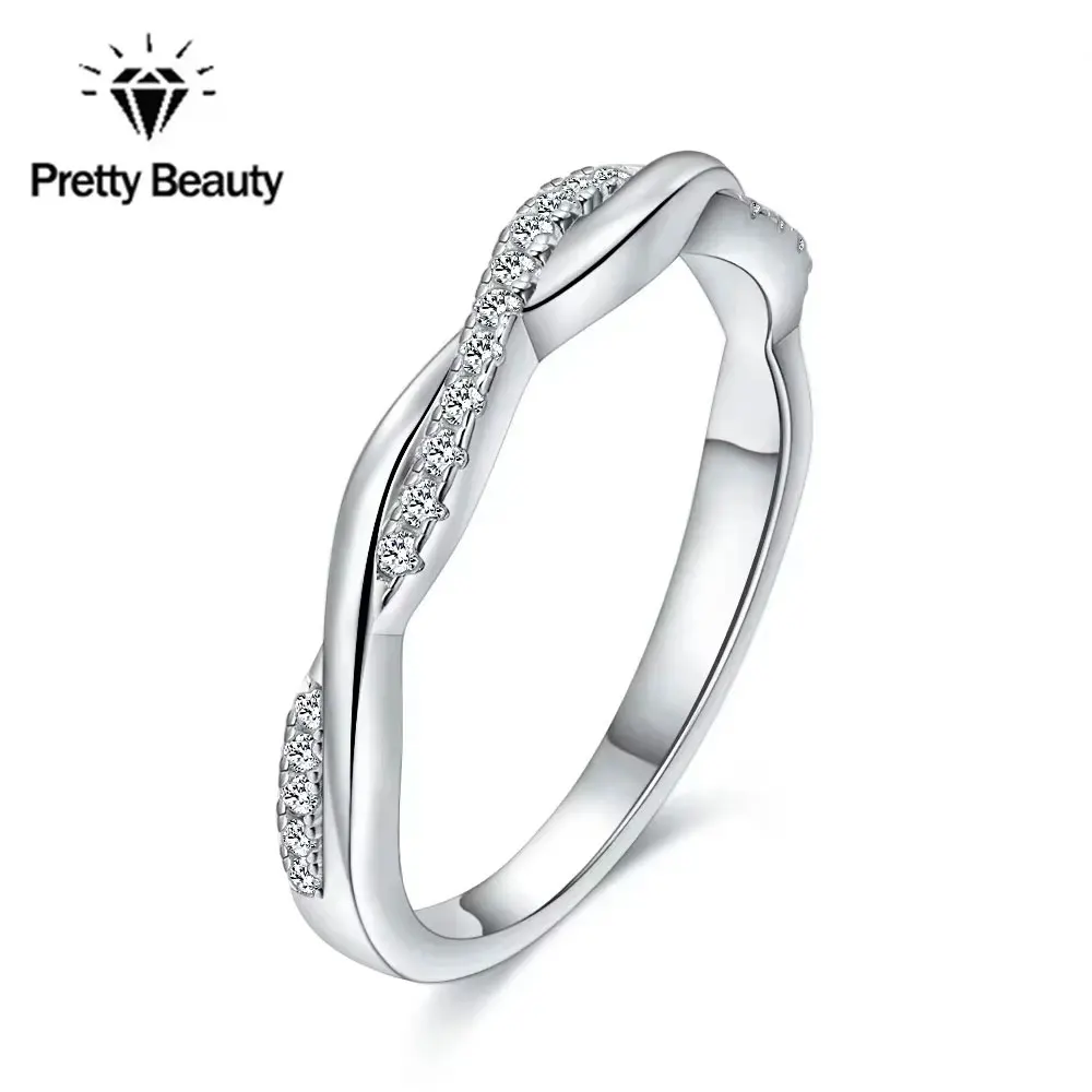 

Изысканное кольцо Pretty Beauty S925 из стерлингового серебра с муассанитом, полукольцо-бесконечность с витым дизайном, для женщин, с покрытием из белого золота, ювелирное изделие